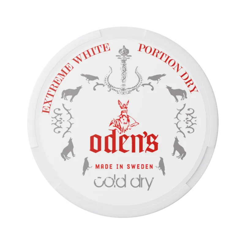 Front view of Odens Cold Dry Extreme White Snus - 17.8mg strength with tobacco and mint flavor