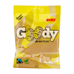 Front view of BUBS Goody Banana Toffee bag – soft vegan Swedish candy with banana and toffee flavor.