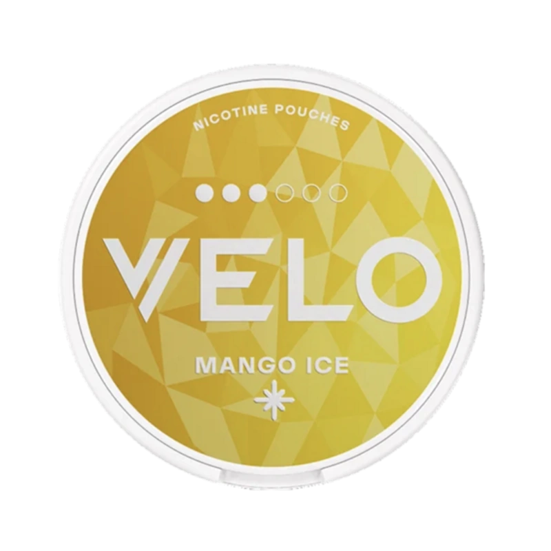 Front view of VELO Mango Ice nicotine pouch – refreshing icy mango flavor.
