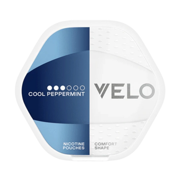 Front view of VELO Shift Cool Peppermint nicotine pouch – 8mg strength with cooling crisp peppermint flavor.