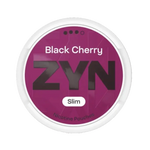 Front view of ZYN Black Cherry Slim Strong 9mg nicotine pouch – strong with rich cherry flavor.