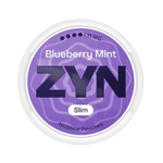 Front view of ZYN Blueberry Mint Slim Extra Strong 11mg nicotine pouch – Super Strong with sweet minty blueberry flavor.