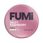 Front view of FUMi Salty Raspberry nicotine pouch – 8mg strength with salty  berry flavor.