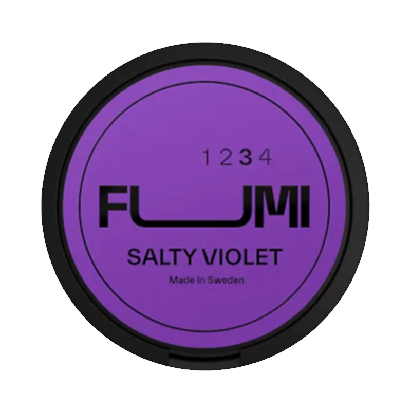 Front view of FUMI Salty Violet nicotine pouch – 8.4mg strength with violet and salty licorice flavor
