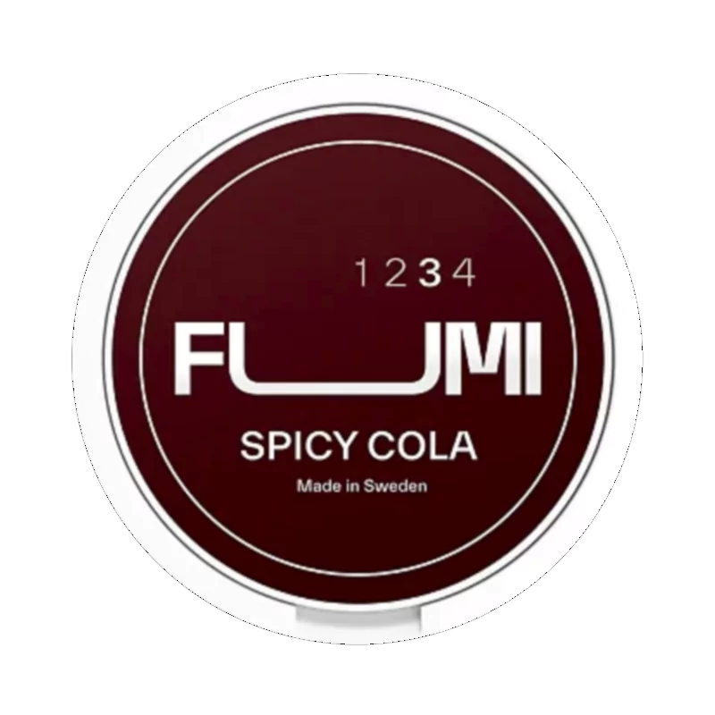 Front view of FUMI Spicy Cola nicotine pouch – 8.4mg strength with spicy cola flavor.