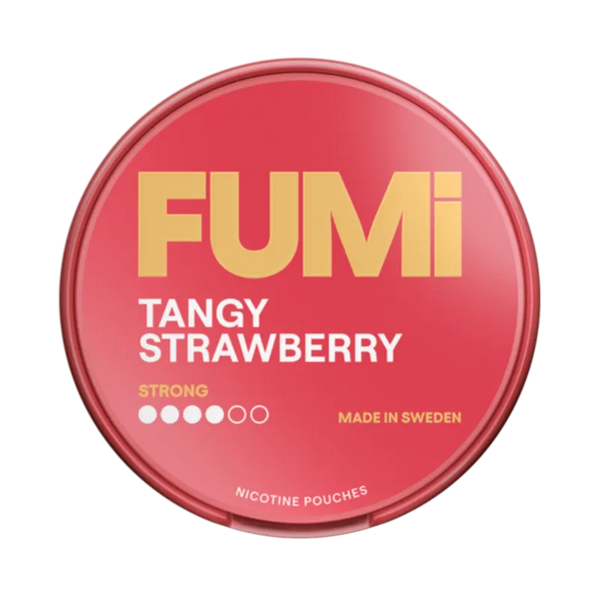 Front view of FUMi Tangy Strawberry nicotine pouch – 8.4mg strength with sweet creamy strawberry flavour