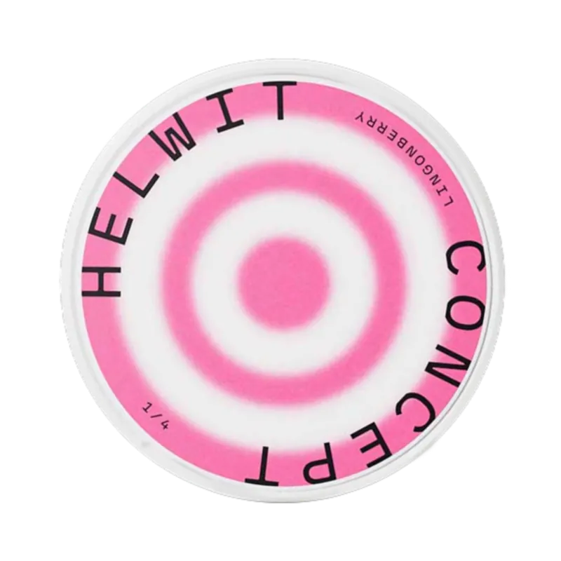 Front view of HELWIT Lingonberry nicotine pouch – 2.5 mg/pouch strength with sweet-tart lingonberry flavor. 