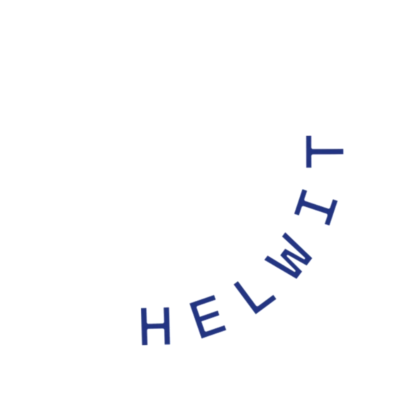 Front view of HELWIT logo – curved blue text on transparent background.