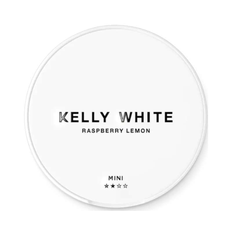 Front view of KELLY WHITE Raspberry Lemon Mini nicotine pouch – 5.5mg strength with raspberry and lemon flavor