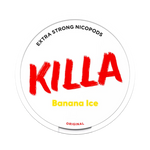 Front view of KILLA Banana Ice nicotine pouch – extra strong with sweet banana and cooling ice flavor.