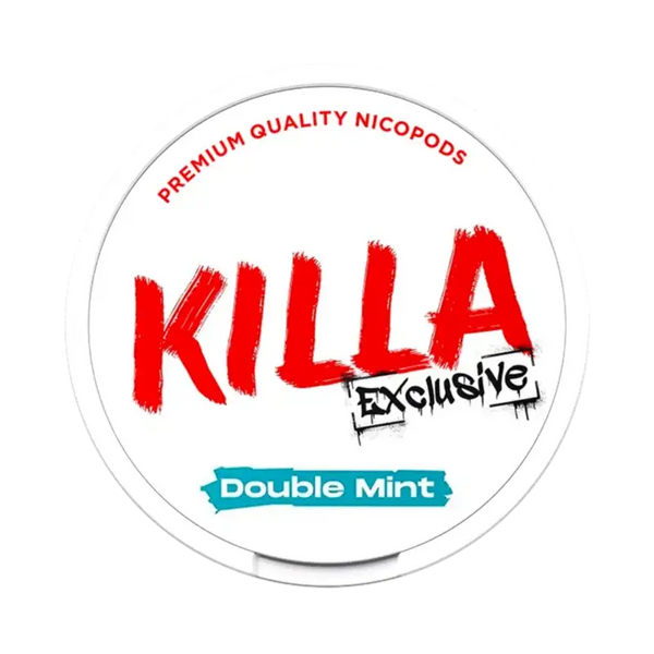 Front view of Killa Exclusive Double Mint nicotine pouch – 13mg with icy double mint flavour.