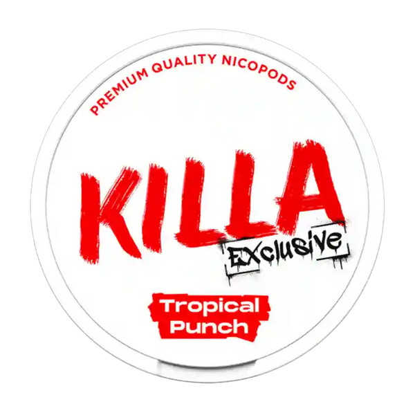 KILLA Exclusive Tropical Punch – Fruity tropical punch blend in strong 16 mg nicotine pouches.