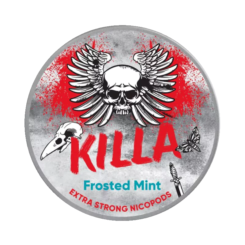 Front view of KILLA Frosted Mint nicotine pouch – 12.8mg strength with frosty mint flavor
