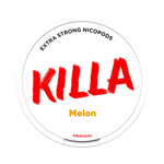 Front view of KILLA Melon nicotine pouch – extra strong with juicy melon flavor.