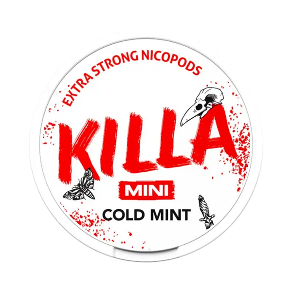 Front view of Killa Mini Cold Mint nicotine pouch – with crisp cold mint flavour.