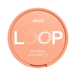 Front view of LOOP Hot Peach Mini nicotine pouch – spicy sweet peach flavour.