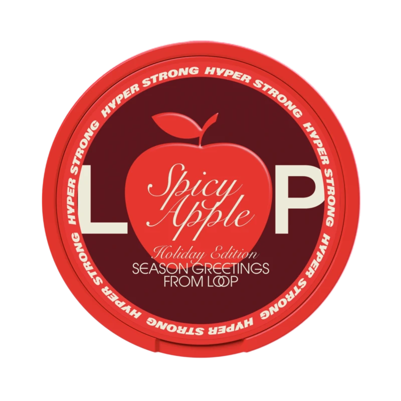 Front view of LOOP Spicy Apple nicotine pouch – hyper strong strength with bold spicy apple flavor.