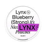 Front view of LYNX Blueberry nicotine pouch – Strong with blueberry flavor. 