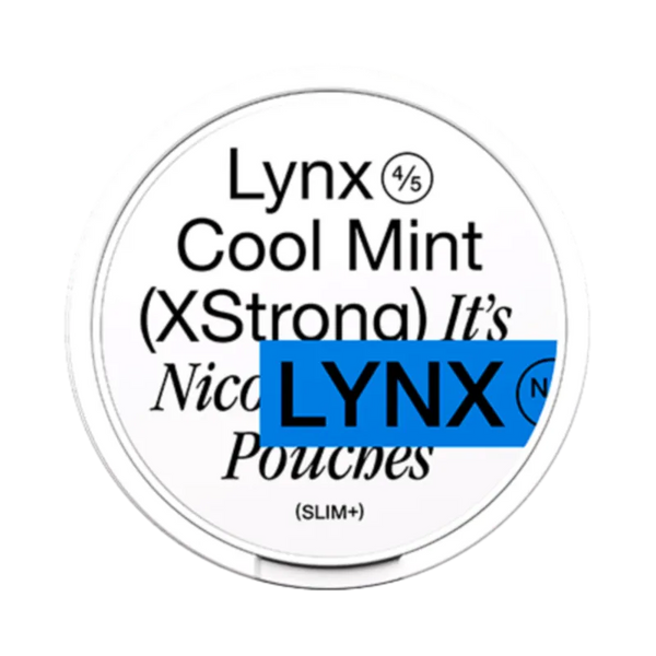 Front view of LYNX Cool Mint nicotine pouch – Extra Strong with icy mint flavor.
