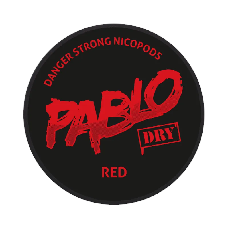 Front view of PABLO Dry Red nicotine pouches - 15mg strength with red chili flavor