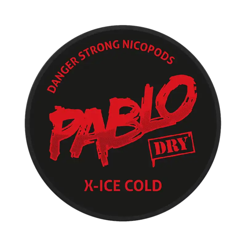 Front view of PABLO Dry x-ice cold nicotine pouches - 18mg strength with tobacco flavor