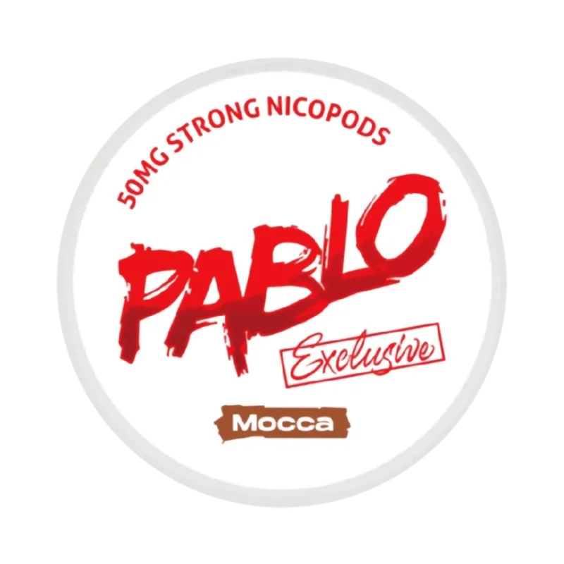 Front view of PABLO Exclusive 50mg nicotine pouches with coffee flavor 