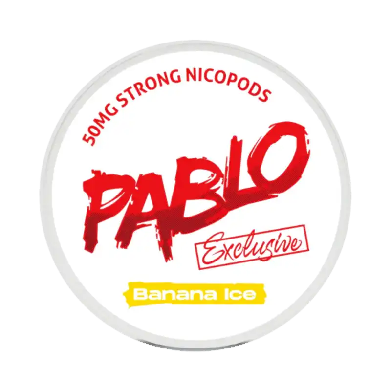 Front view of PABLO Exclusive 50mg nicotine pouches with banana flavor 