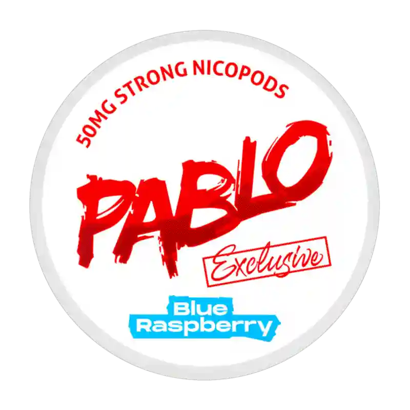 PABLO Exclusive Blue Raspberry – Extra strong 50 mg nicotine pouches bursting with bold blue raspberry taste.