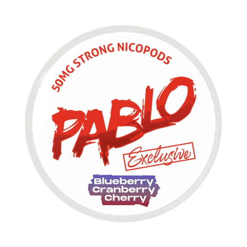 Front view of PABLO Exclusive 50mg Blueberry Cranberry Cherry nicotine pouch – 30mg strength with blueberry, cranberry and cherry flavour