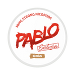 Front view of PABLO Exclusive Cola  nicotine pouch – 50 mg strength with cola flavour.
