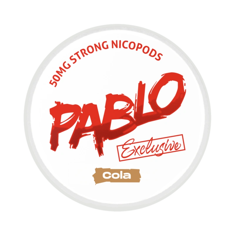 Front view of PABLO Exclusive Cola  nicotine pouch – 50 mg strength with cola flavour.
