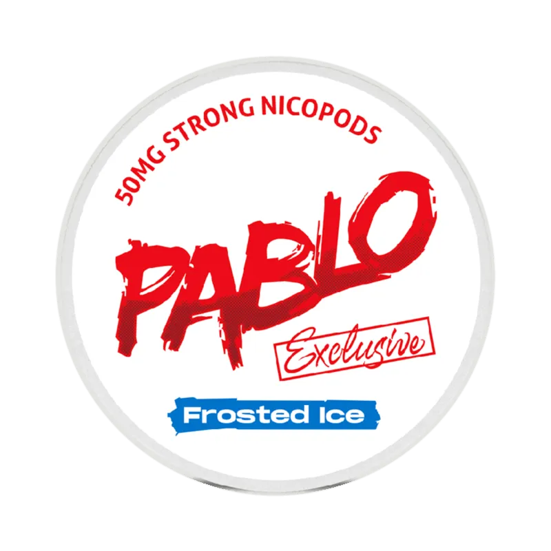 Front view of PABLO Exclusive 50mg nicotine pouches with frosty mint flavor 