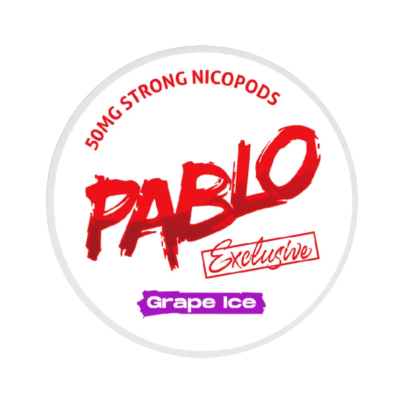 Front view of PABLO Exclusive 50mg nicotine pouches with grape flavor 