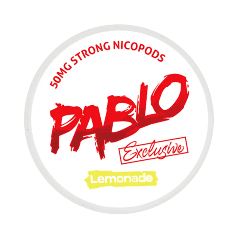Front view of PABLO Exclusive 50mg nicotine pouches with lemonade flavor 