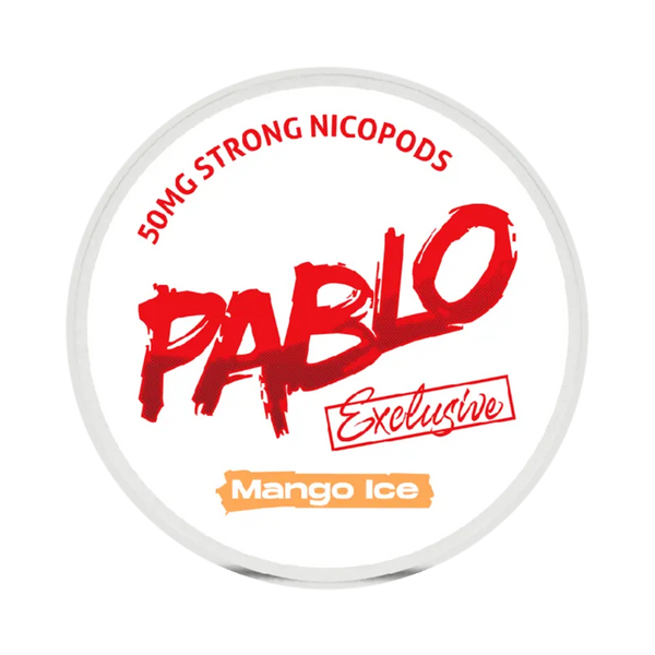 Front view of PABLO Exclusive 50mg nicotine pouches with mango flavor 