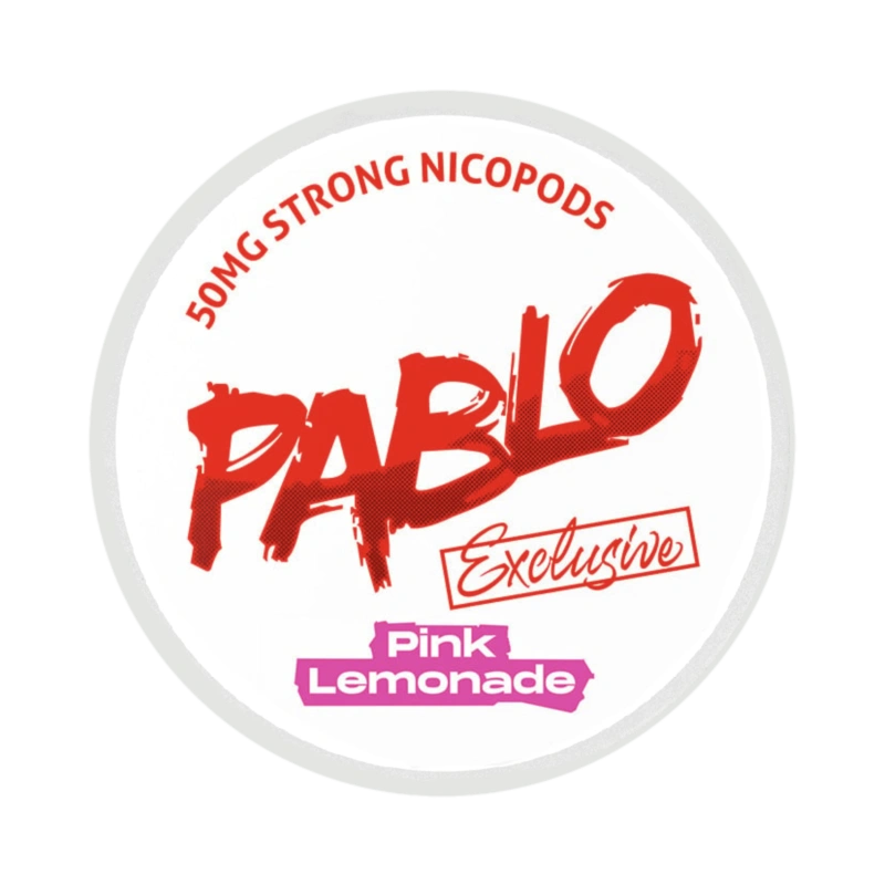 Front view of PABLO Exclusive Pink Lemonade nicotine pouch – 50 mg strength with lemonade flavour.