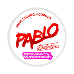 Front view of PABLO Exclusive 50mg nicotine pouches with strawberry watermelon flavor 