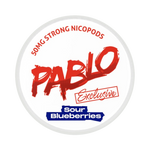 Front view of PABLO Exclusive Sour Blueberries nicotine pouch – 50 mg strength with sour blueberries flavour.
