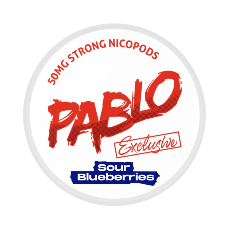 Front view of PABLO Exclusive Sour Blueberries nicotine pouch – 50 mg strength with sour blueberries flavour.

