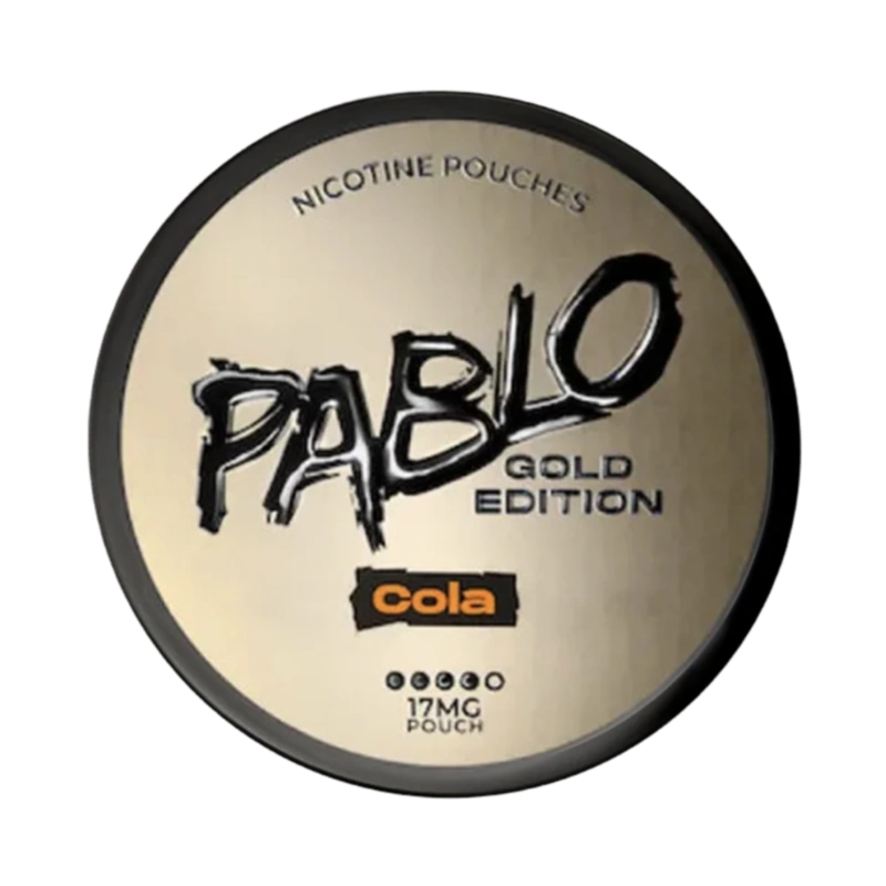 Front view of Pablo Gold Edition cola nicotine pouch – with classic cola flavour.