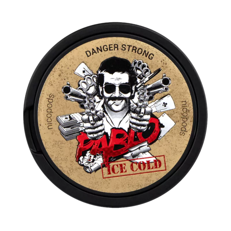 Pablo ice cold nicopods, black can, brown and red label. 