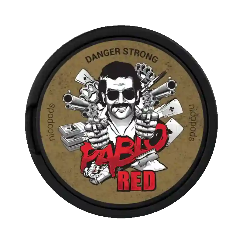 Front view of PABLO red nicotine pouches - 24mg strength with mint spicy rede chili flavor