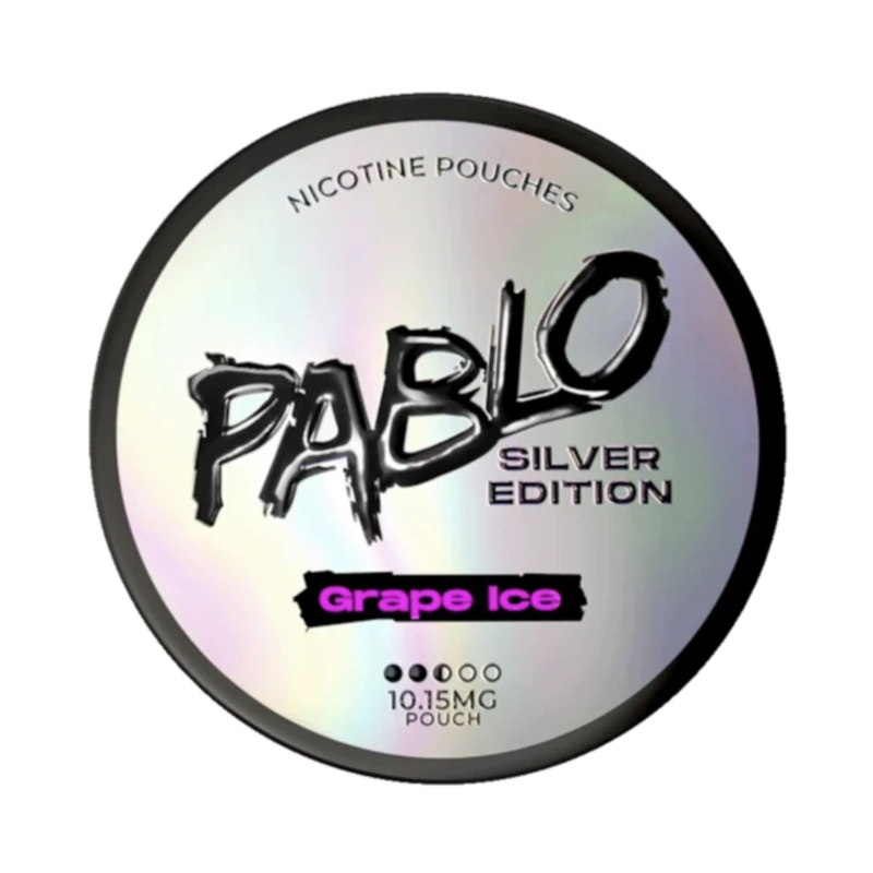 Front view of PABLO Silver Edition Grape Ice nicotine pouch – 10mg strength with grape and menthol flavour