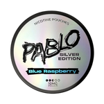Front view of PABLO Silver Edition Blue Raspberry nicotine pouch – with sweet blue raspberry flavour.