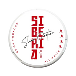 Siberia 80 All White Slim nicotine pouch with vertical logo and hockey-themed lid design.