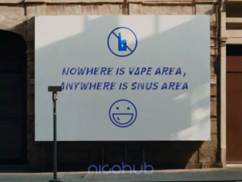 Graphic with the text "Nowhere is vape area, anywhere is snus area" – promoting snus as an alternative to vaping