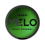 Front view of VELO Bright Spearmint nicotine pouch – 14 mg strength with crisp spearmint flavor.