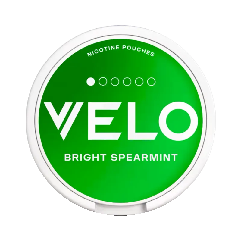 Bright spearmint mini nicotine pouch can from VELO with bold green design