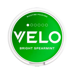 Bright spearmint nicotine pouch can from VELO with bold green design