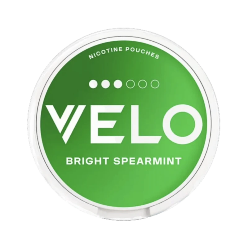 Front view of VELO Bright Spearmint nicotine pouch – refreshing spearmint flavor.